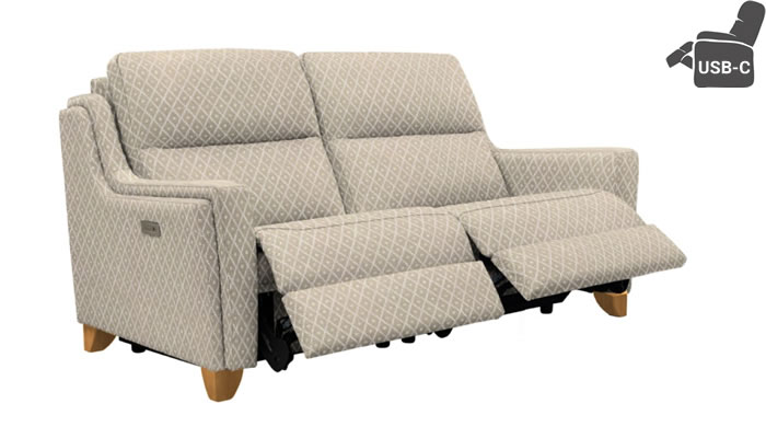 Parker Knoll Portland Large 2 Seat Recliner USB Austen Trellis Oatmeal Teak Leg